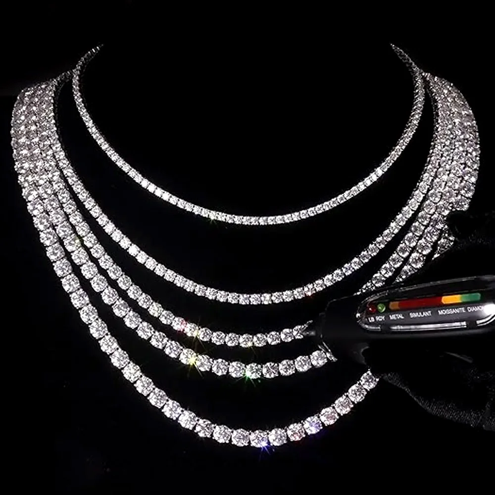 Solid 925 Sterling Silver Moissanite Tennis Necklace KNOBSPIN GRA Cert 2/3/4/5/6.5mm Unisex Diamond Jewelry