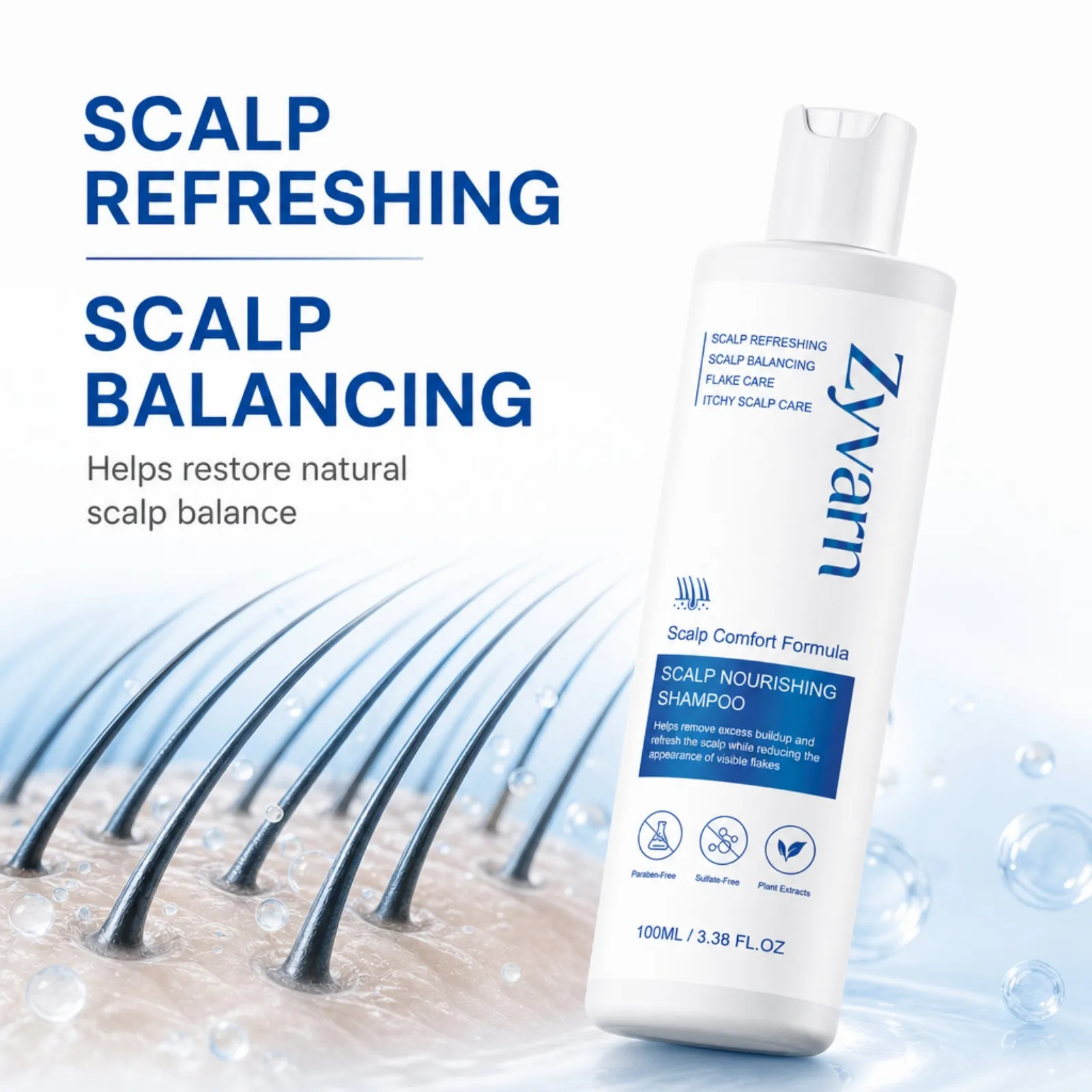 Zyvarn Scalp Nourishing Shampoo Plant Extracts Gentle Deep Clean Oil Control Flake Care Sulfate Free Daily Hair Care 100ml