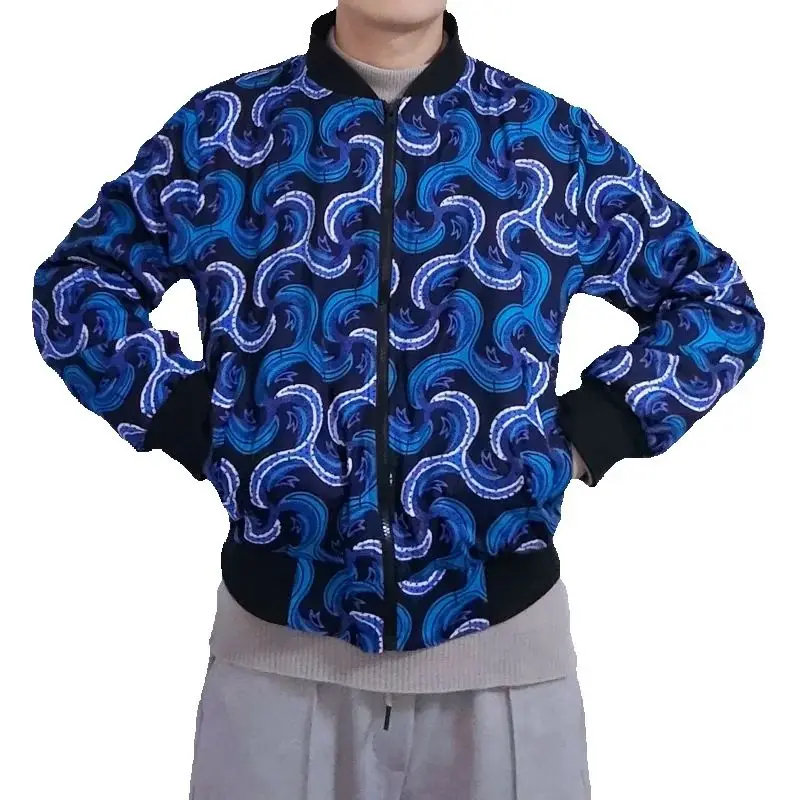 سترة بيسبول للرجال من هوت كوتور بتصميم أصلي على الموضة النيجيرية مصممة خصيصًا بطباعة ملونة معطف أفريقي قصير #5