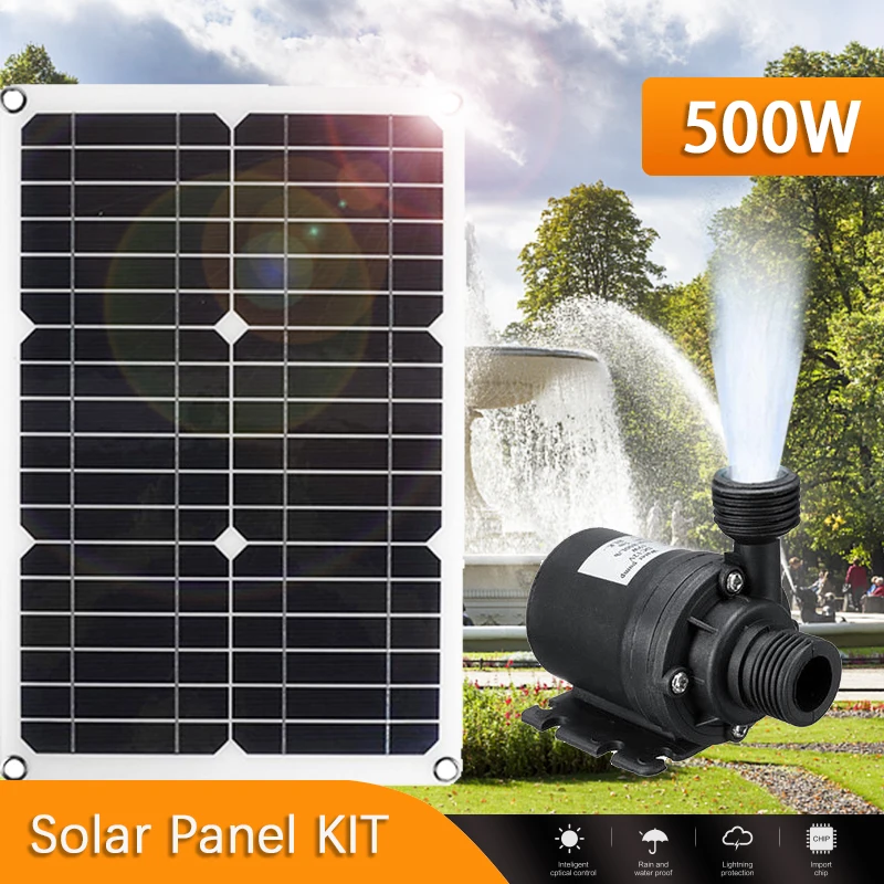 500W 800L/H Solar Water Pump With Solar Panels  Source Ultra-quiet Submersible For Outdoor Pond Garden Fountain Decoration