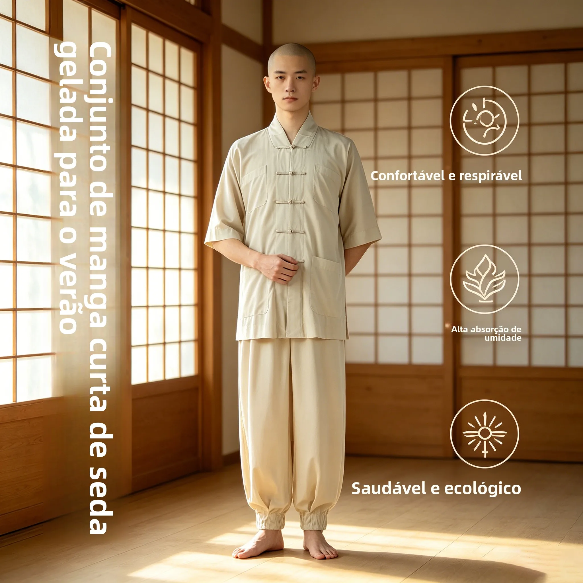 veste-courte-d'Ete-en-soie-glacee-fine-style-monastere-coupe-ample-tenue-decontractee-fraiche-et-respirante-robe-de-monastere-pour-hommes-d'Age-moyen