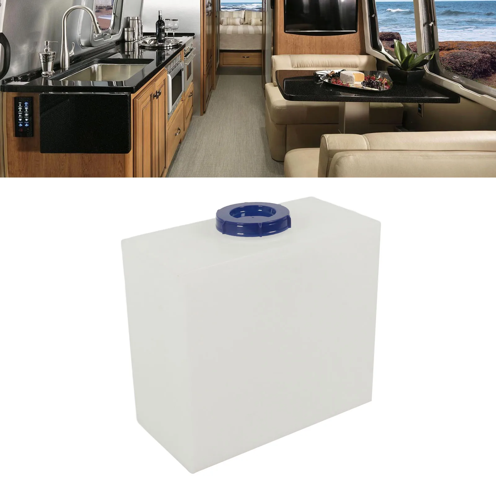 

RV Fresh Water Tank LLDPE 7 Gallon Horizontal 130mm Inlet Fresh Water Holding Tank for RVs Trailers Campers Boats and Yachts