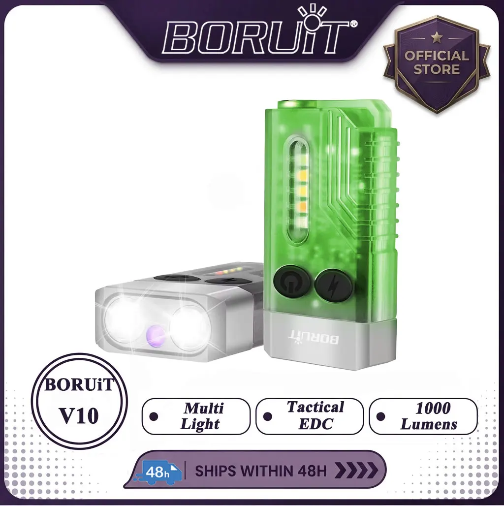 BORUiT V10 EDC Keychain LED Fluorescence Flashlight Type-C Rechargeable Torch Work Light Magnet Buzzer 365nm UV V3 Plus Lantern