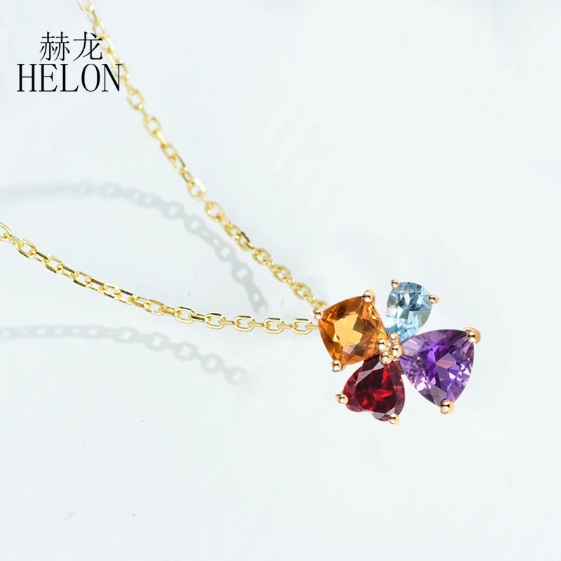 Solid 18K AU750 Yellow Gold Genuine Natural Citrine Garnet Sky Topaz blue Amethyst Pendant Necklace For Women Fine Jewelry image 2