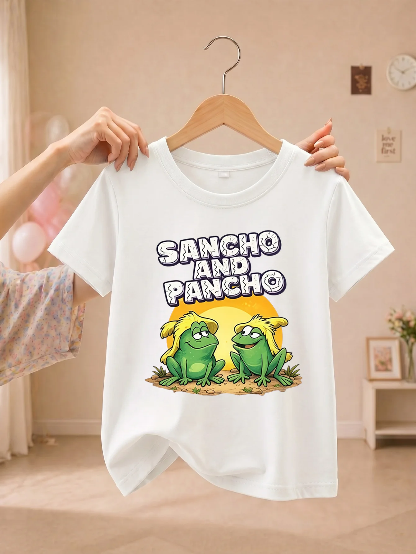 Boys Girls Family Matching Tee Sancho And Pancho Cartoon Frogs Art Print Short Sleeve Soft Cotton Kids Daily Outdoor Outfit