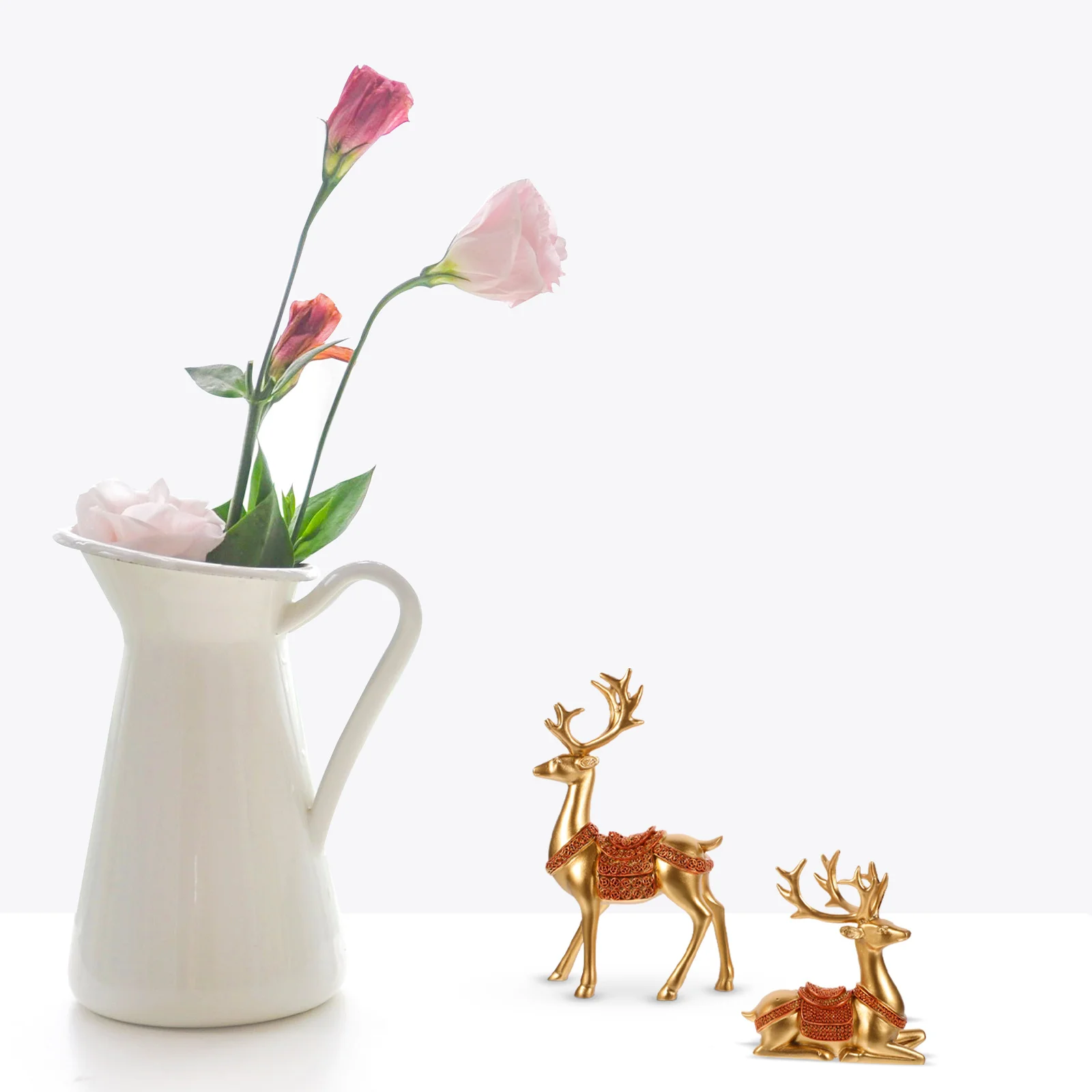 

2Pcs Christmas Deer Resin Elk Statue Tabletop Decor Holiday Reindeer Decoration Indoor Small Reindeer Sculpture