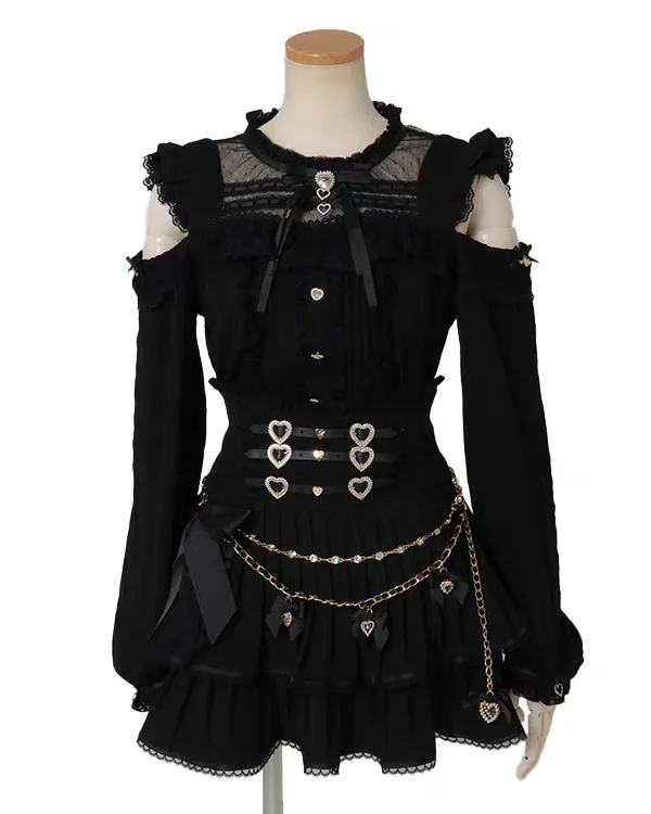 

Sweet Style Lace Splice Shoulder Bared Shirt Polyester Fiber Long Sleeve Straight Cut Regular Thickness Skin Friendly Breatha...