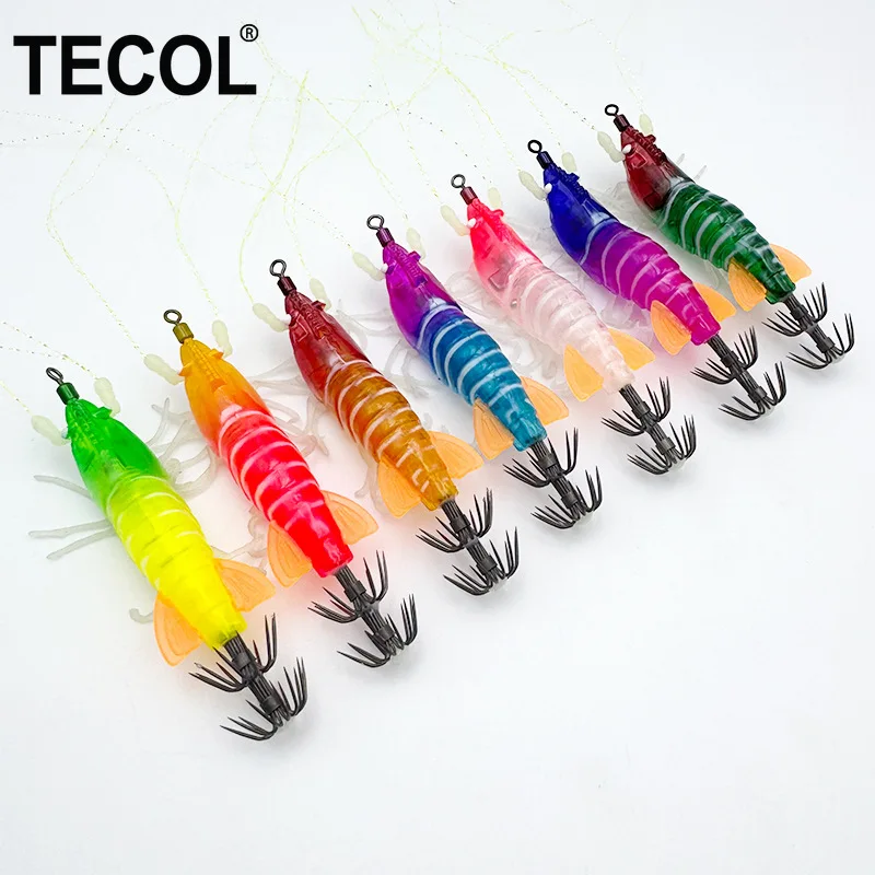 Isca Luminosa TECOL 7.3CM para Camarão, Jig EGI para Lula, Jig de Lula com Placa Balanceada, Anzol para Lula, Anzóis Guarda-Chuva para Polvo, Isca Wobber