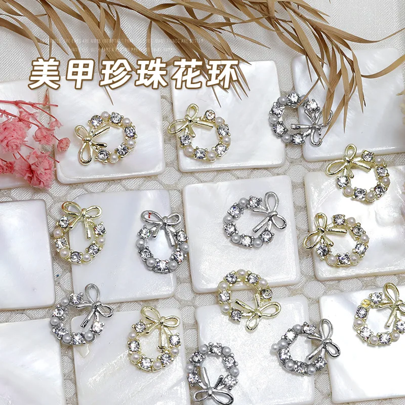 10PCS Luxury Alloy Wreath Nail Art Charms Rhinestone Bow Garland Accessories For Manicure Decor Nails Decoration Supplies Part