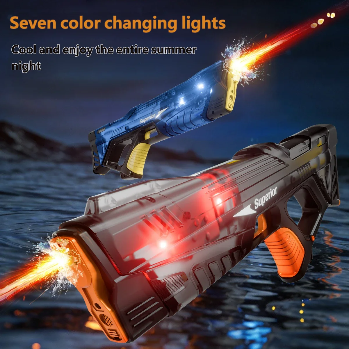 

Электрический водяной пистолет для улицы с подсветкой, эффектом пламени, мощным распылением, автоматическим всасыванием воды, летняя игрушка для пляжа