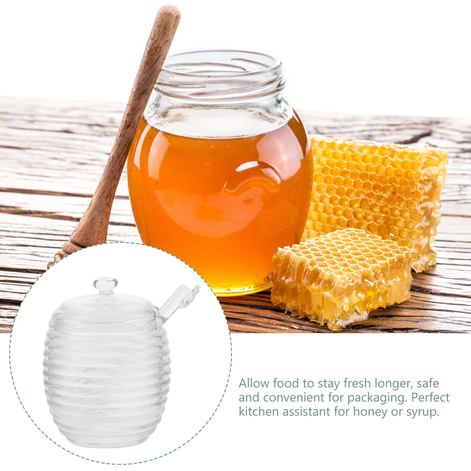 

1Set Glass Honey Jar with Stirring Rod Transparent Honey Container Compact Kitchen Storage for Syrup Tea Candy