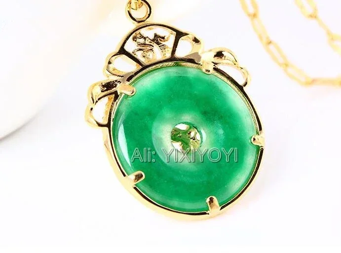 Beautiful Natural Green Jade Inlay Gold Chinese Dragon Amulet Lucky Jade Pendant + Free Necklace Fine Jewelry