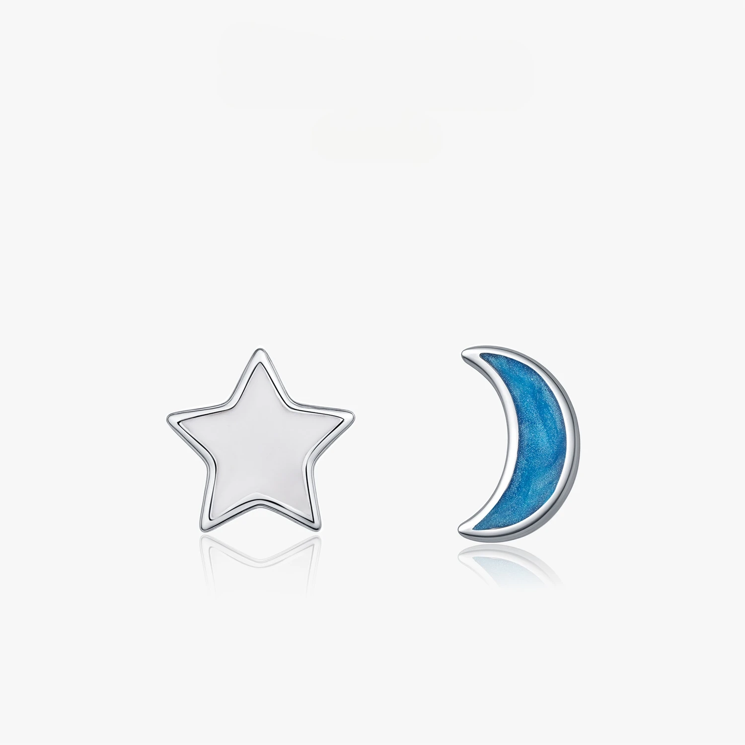 

Dawn's Jewel S925 Silver High-looking Sweet Star Moon Asymmetric Stud Earrings Gentle Elegant Enamel Drip Glazed For Women