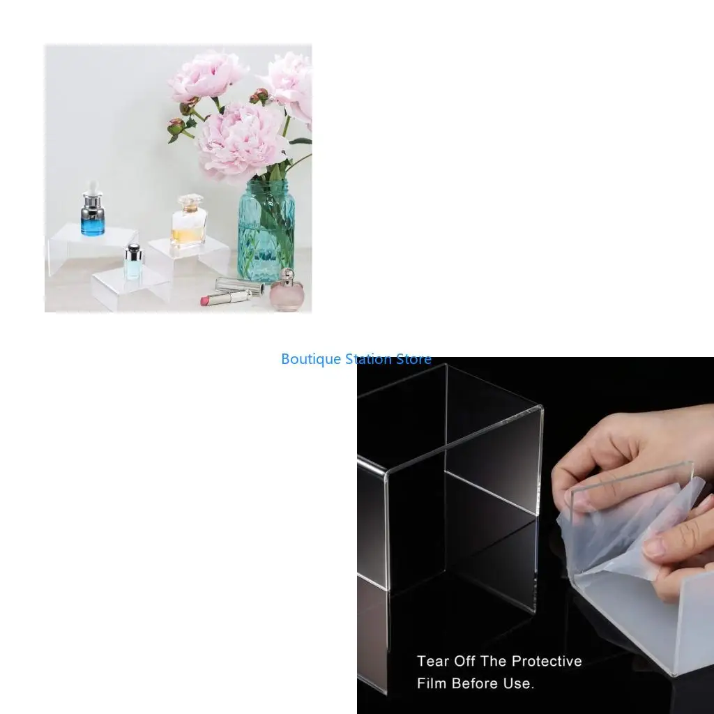 

Y55F 3pcs/set Acrylic Display Risers Clear Product Stand Jewelry Display Riser Shelf Showcase Fixtures for Dessert Cupcake