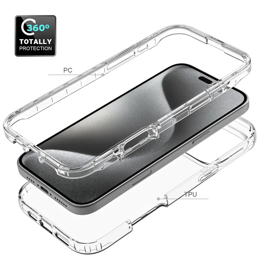 360 Full Body Drop Protection Case For iPhone 16 15 13 14 12 Mini 11 Pro Max XR XS 10 X 7 8 Plus Non-Slip Slim Fit Clear Cover