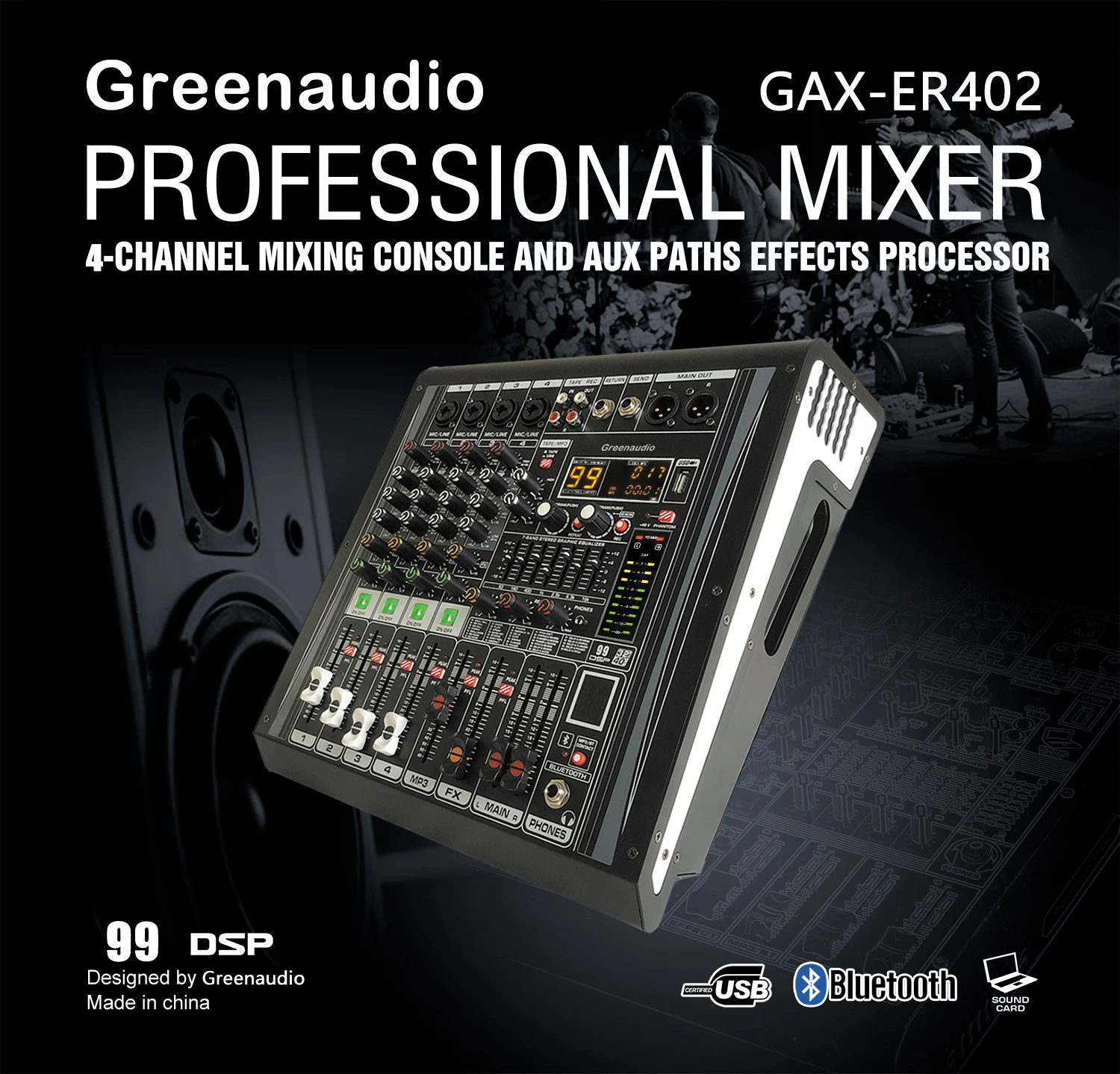 GAX-ER402 Professional four-channel Blueteeth amplifier mixer Stage performance outdoor high-power mixer