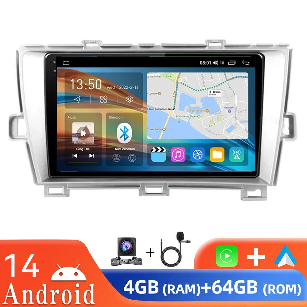 Android 14 Car Radio Carplay For Toyota Prius 3 XW30 2009 - 2013 2014 2015 Multimedia Video Player Stereo 4G+WIFI Navigation GPS