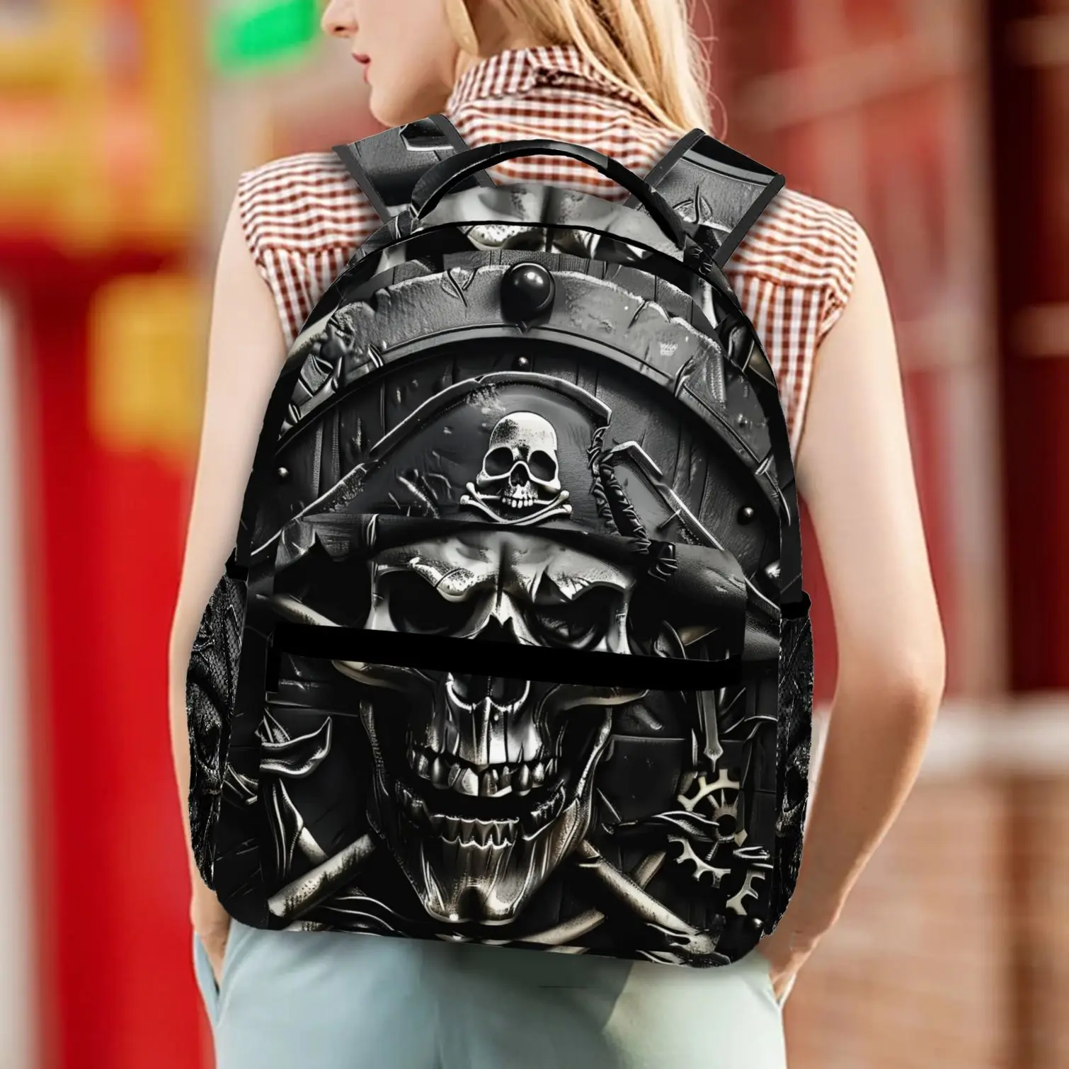 Skull Pirate Backpack Adjustable Student Backpack | Multiple Pockets with Skull Pirate Design and Zipper