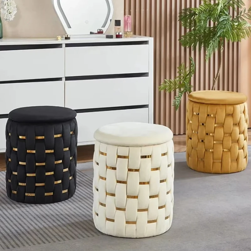 

Luxury Home Adult Cosmetic Stool Soft Storage Modern Design Bedroom Living Room High Value Hotel Manufactured Quality Leather