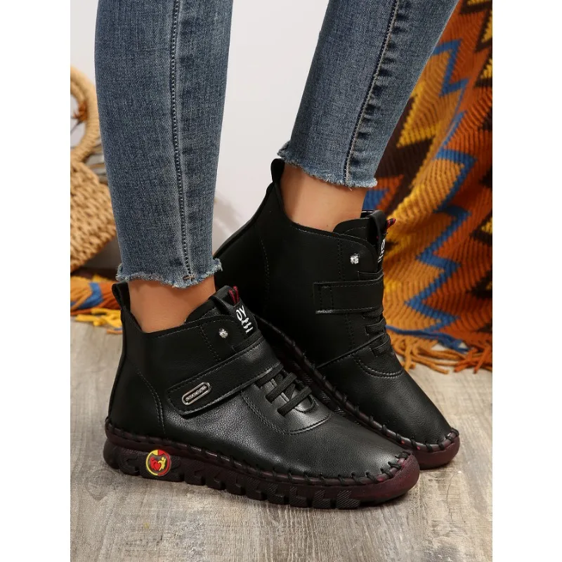 Sneakers Women Shoes Platform Loafers Lace Up Leather Flat Slip On New Spring Casual Mom Shoes Hand Stitched Winter Bare Boots