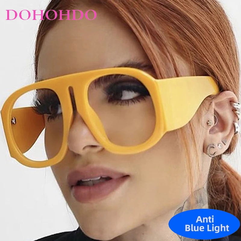 

Vintage Punk Oversized Pilot Blue Light Blocking Glasses Women Man Trendy Luxury Designers Computer Glasses For Office Work Очки