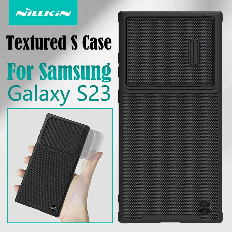 For Samsung Galaxy S23 Nilkin Textured S Nylon Fiber Case Booster Spring Slide Camera Anti-scratch Anti-fingerprint Hard Cover