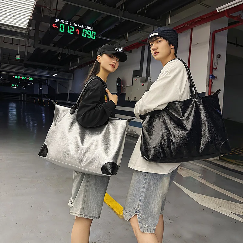 Tote Bag Polyester Wax Texture Large Capacity Shoulder Style Tote Bag Simple Wrinkle Commuter Handbag Daily Travel Versatile