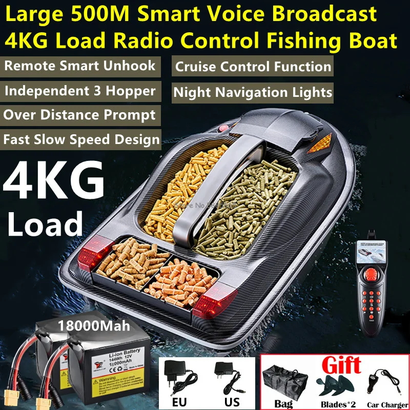 

Large Outdoor 3Hopper High Speed RC Fishing Boat 500M 4KG Load Voice Broadcast Smart Route Correction Remote Control Bait Boat