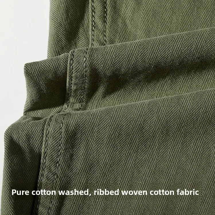 Retro American Casual Work Pants Men's Straight Leg Casual Trousers Pure Cotton Fishbone Pattern Shuttled Cone Pants