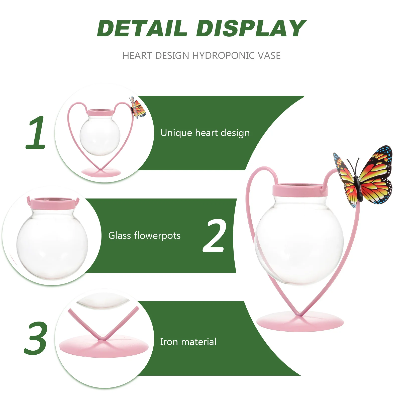 

Heart Shaped Hydroponic Vase Glass Iron Art Flowerpot Rack for Desktop Decorative Plant Container Succulent Water Planting