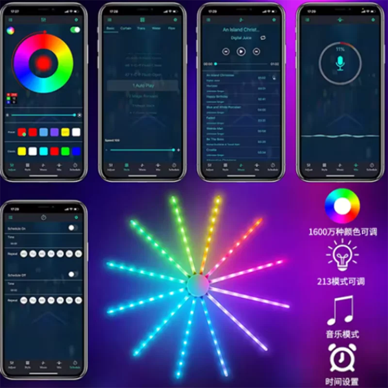 2025 Smart LED Fireworks Light LED Neon String Light Bluetooth Control Music Sync Bedroom Wedding Party Christmas Decor   5.0