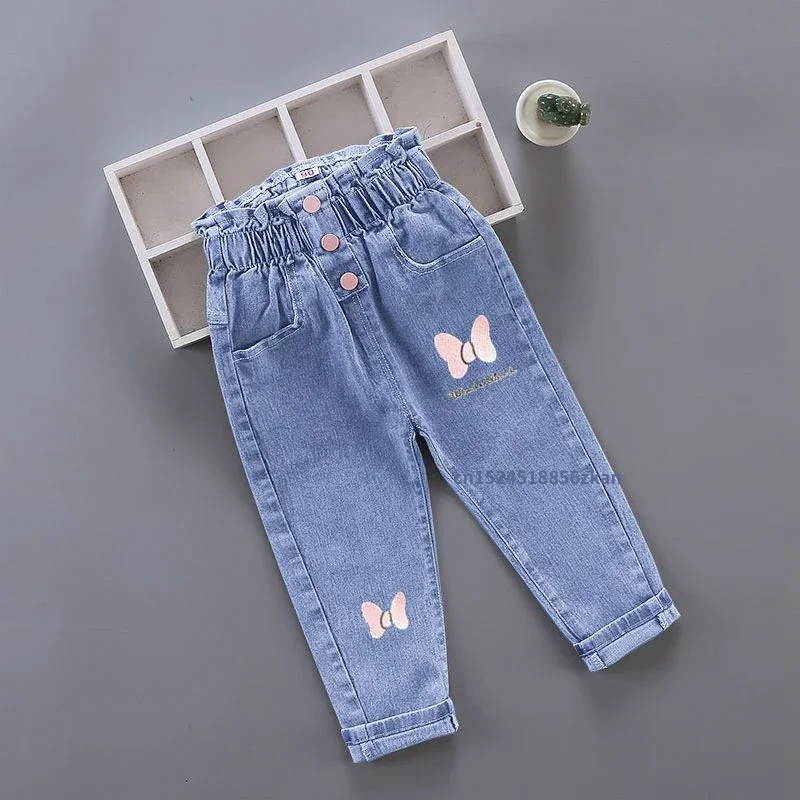 Pantalones vaqueros para niñas, pantalones largos con dibujos florales, pantalones informales con estampado de pintura de grafiti para primavera y otoño, pantalones vaqueros con agujeros para niños