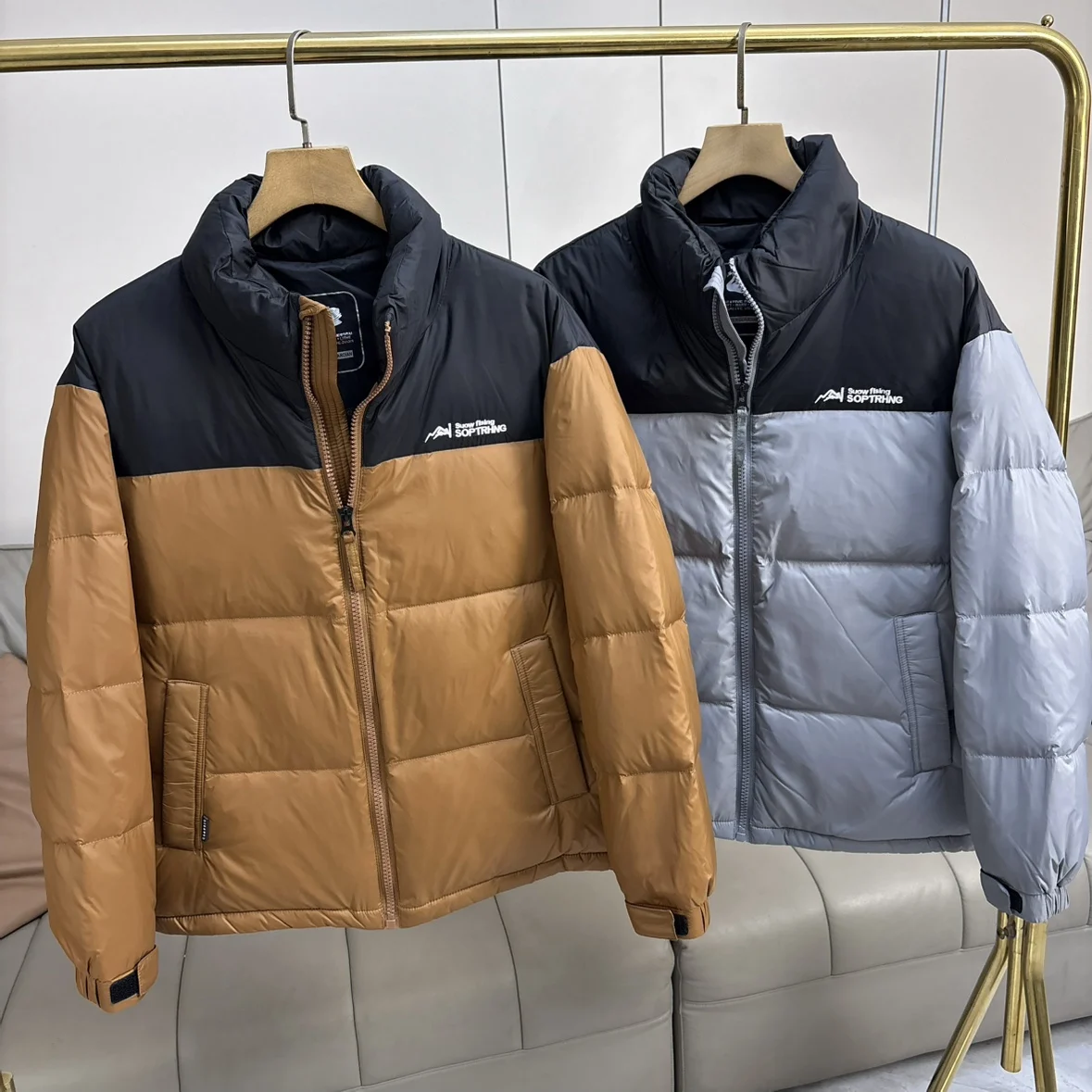 

Мужская утепленная зимняя куртка-пуховик с высоким воротником, 90% белый пух, модная, с цветовыми блоками, защита от холода