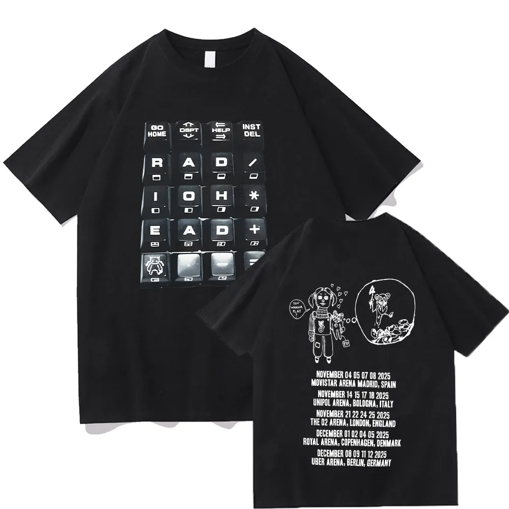 Radiohead Keyboard Doll Tour Double Sided Graphic T Shirt Men Women Vintage Rock Band Loose Y2K Music Short Sleeve Casual Tops