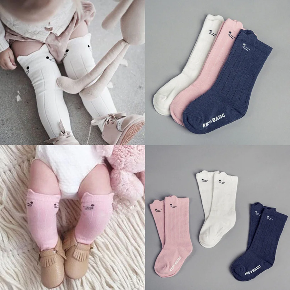 

Unisex Baby Girls Boys Knee High Socks Anti-Skid Cartoon Stockings Dark 0-1 Years Kids Sweat Absorption