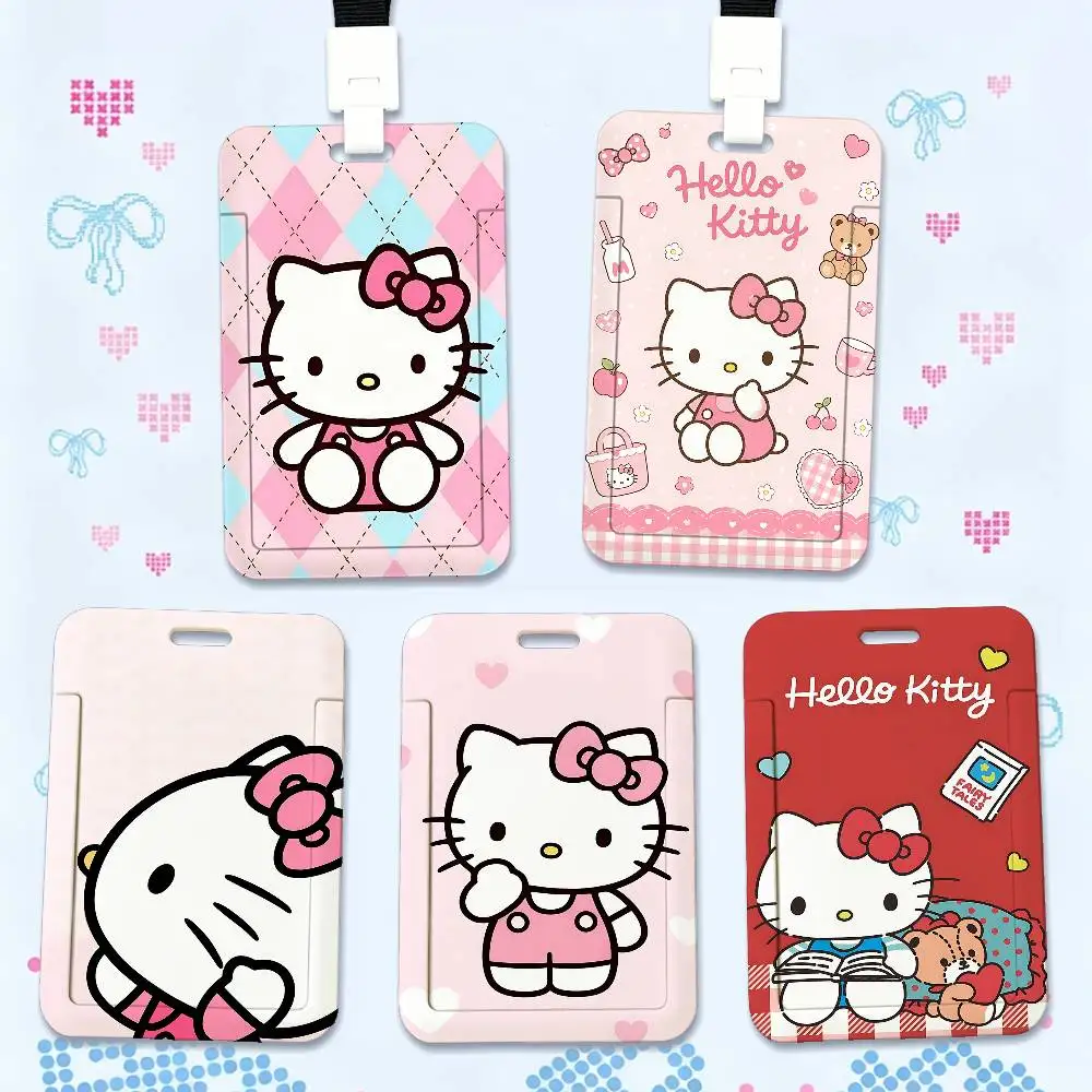 H-Hello Kitty Print Card Printed Tag Holder With Detachable Lanyard, Business Employee ID Card Holder