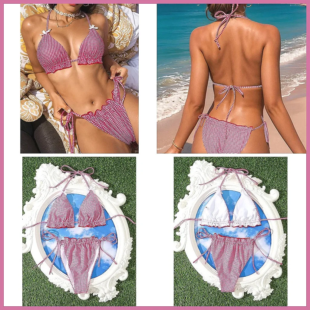 

Summer Sexy Plaid Bikini Set for Women - Brazilian Beach Swimwear & Bathing Suit