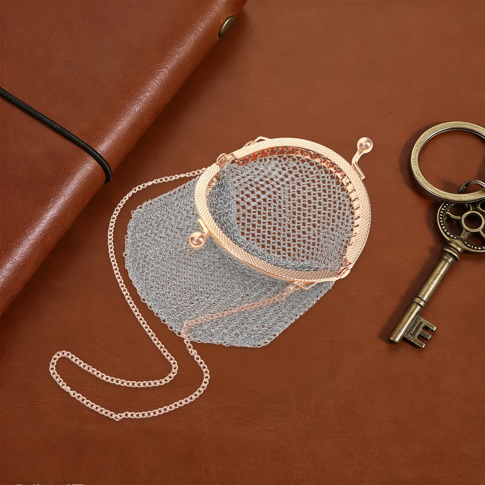 Victorian Style Metal Mesh Vintage Coin Purse Kiss Lock Mini Wallet Change Pouch for Travel Photography Retro Mesh