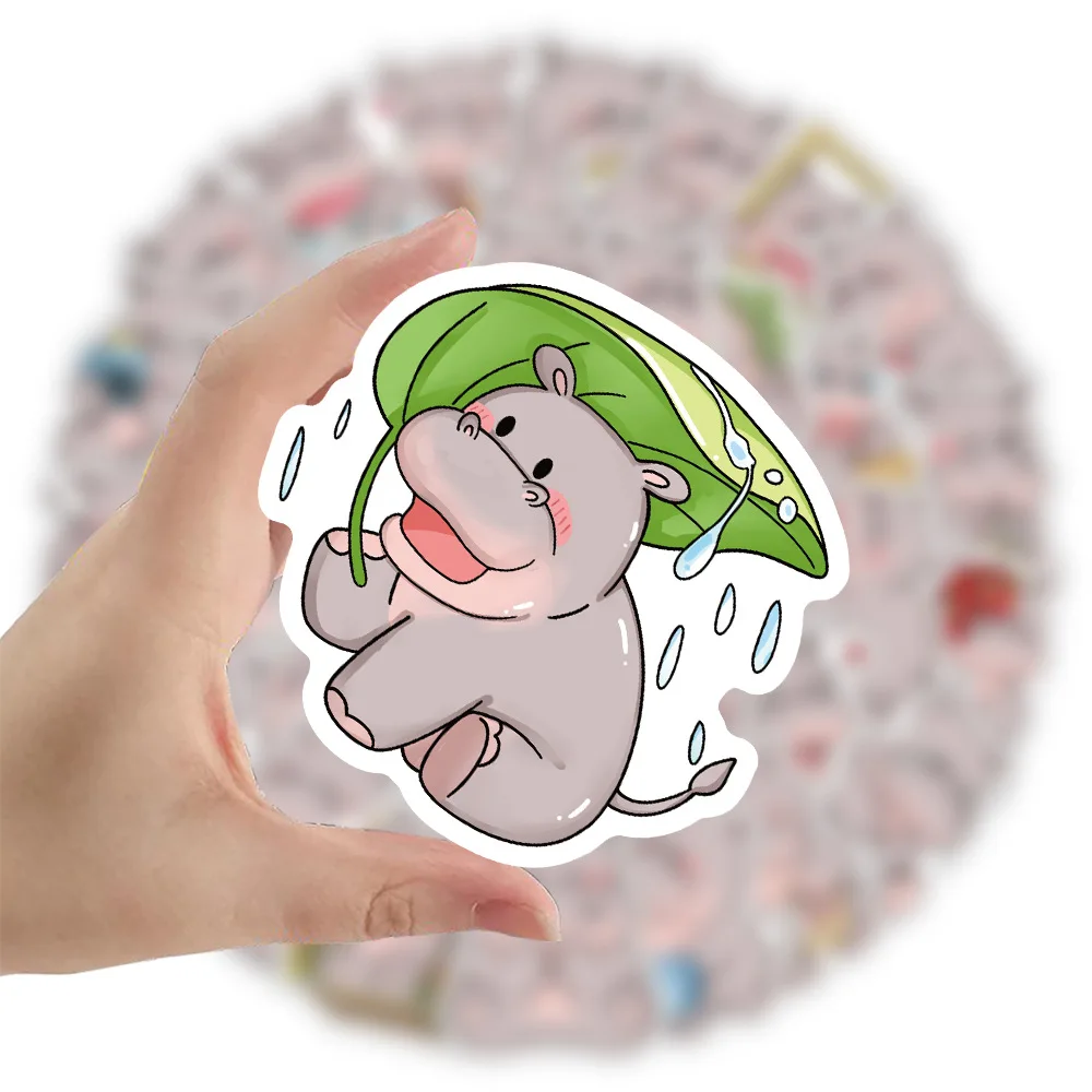 10/30/54 قطعة الكرتون الحيوان لطيف ليتل فرس النهر ملصق Kawaii الكتابة على الجدران مائي الاطفال لعبة DIY بها بنفسك سجل القصاصات المحمول كوب ماء جراب هاتف