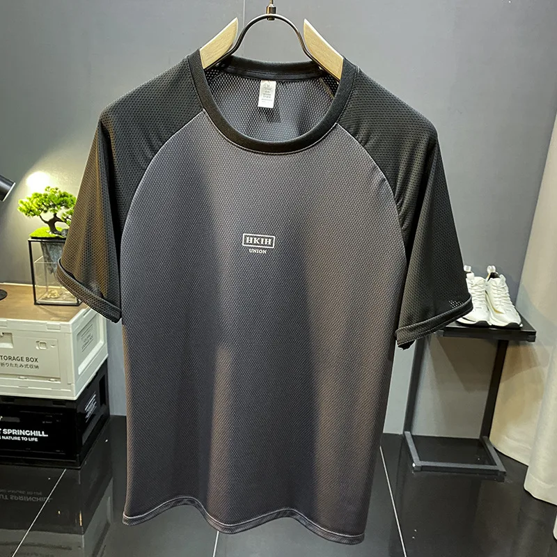 Ice Silk breathable ultra-thin soft short sleeve T-shirt MEN'S summer sports casual round neck loose fashion versatile top