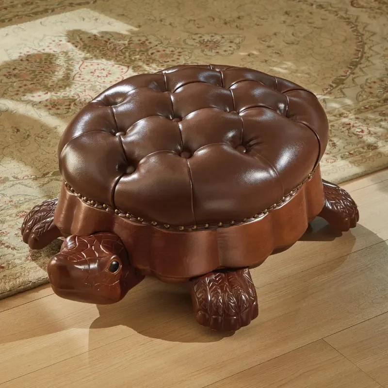 Solid Wood Turtle Stool Rotating Shoe Bench Creative Footrest for Entryway Living Room Compact Round Seat Home Decor