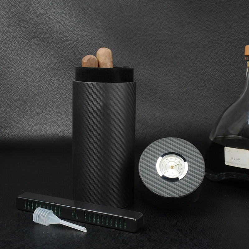 

Черный хьюмидор для сигар из углеродного волокна, дорожная подставка для сигар, коробка для увлажнителя, гигрометр, подставка для сигар