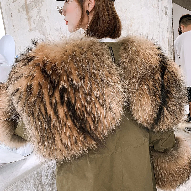 Winter Jacket Women Long Parka Real Fox Fur Coat Natural Raccoon Fur Collar heavy coat Thick Warm Streetwear Parkas  down liner