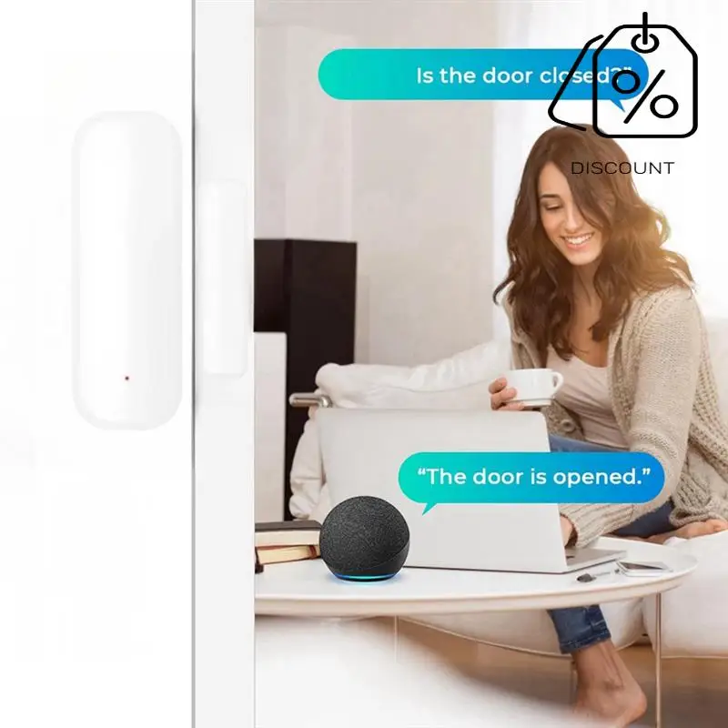 AS95-Tuya Wi-Fi умный датчик двери, окна, домашний магнитный детектор для внутренней двери, совместимый с Alexa и Google Home