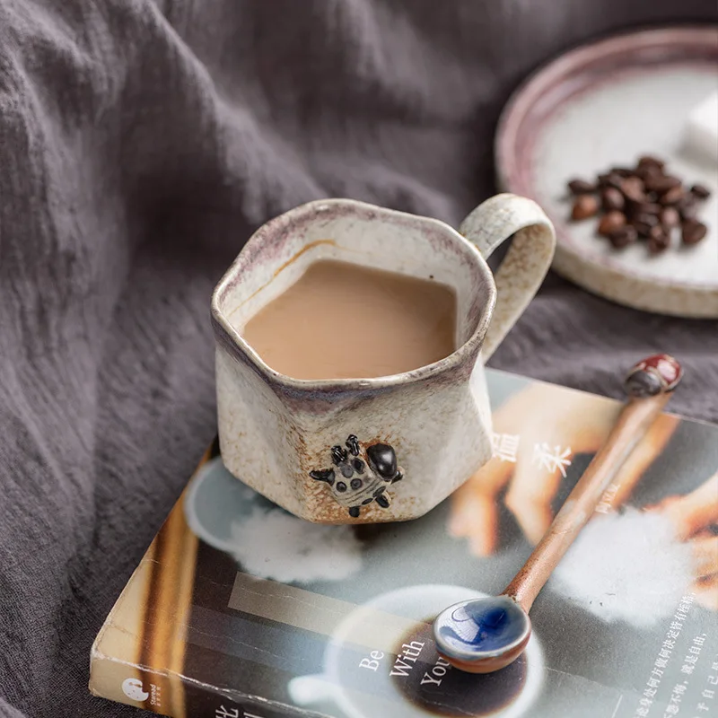 Juego de tazas y platos de café de cerámica Vintage europea, taza de café de transformación de horno de cerámica gruesa, taza de té de la tarde creativa, 160ml