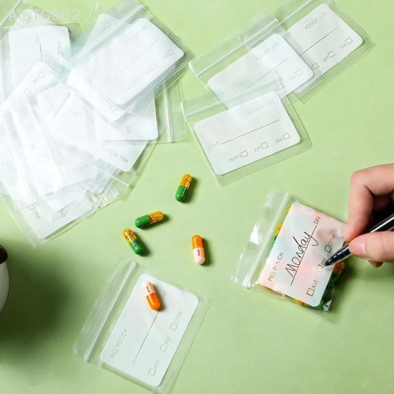 100 Stück Pillenbeutel mit Reißverschluss, Pillenbeutel, wiederverwendbare Pillentaschen, durchsichtige Pillentasche, selbstdichtende Medikamenten-Organizer-Aufbewahrungsbeutel