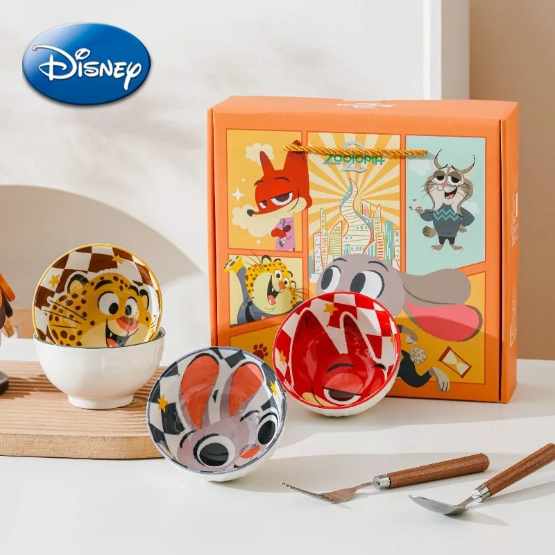

Disney Bowl Zootopia Judy Nick Cute Cartoon Characters Underglaze Colored Tableware Gift Box Eating Bowl Home Gift Set of Four