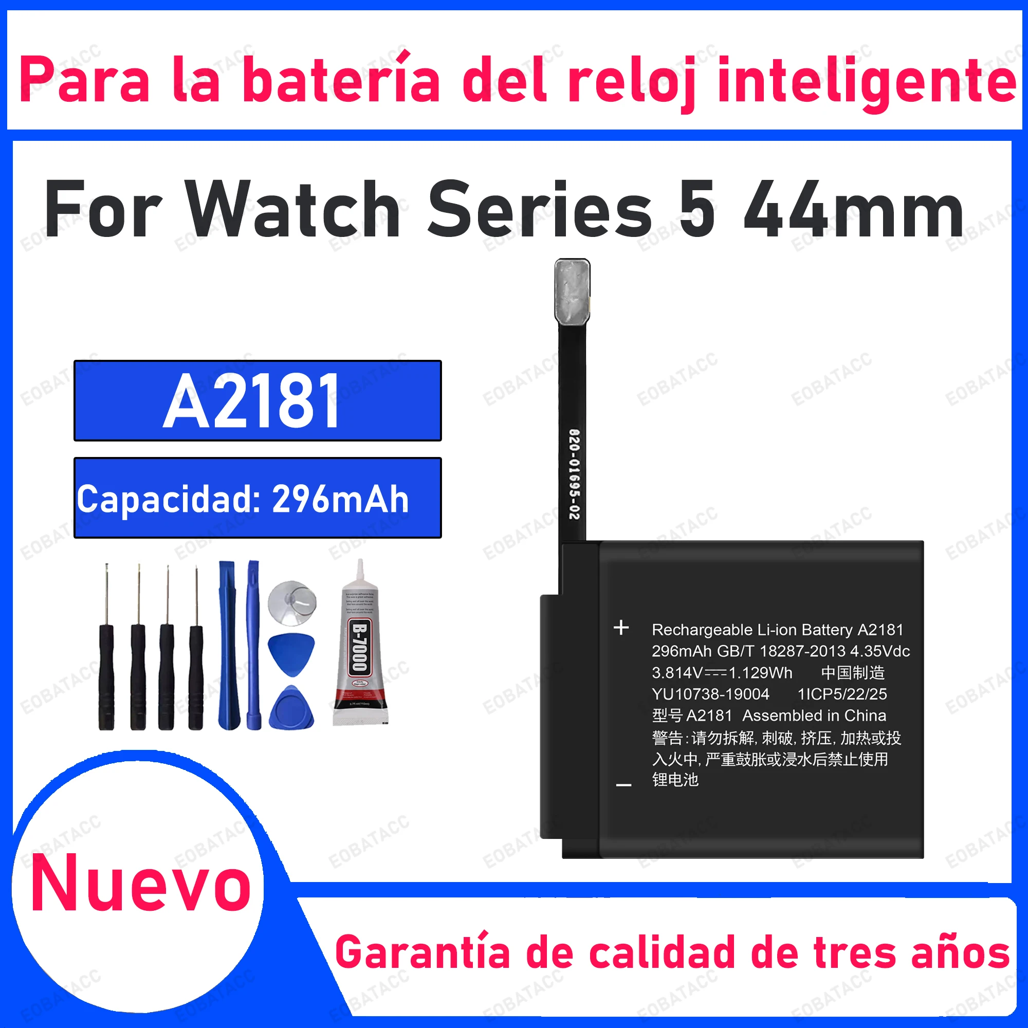 

296mAh 100% New A2181 Battery For Series 5 44mm Watch Replacement Bateria+Free Tools