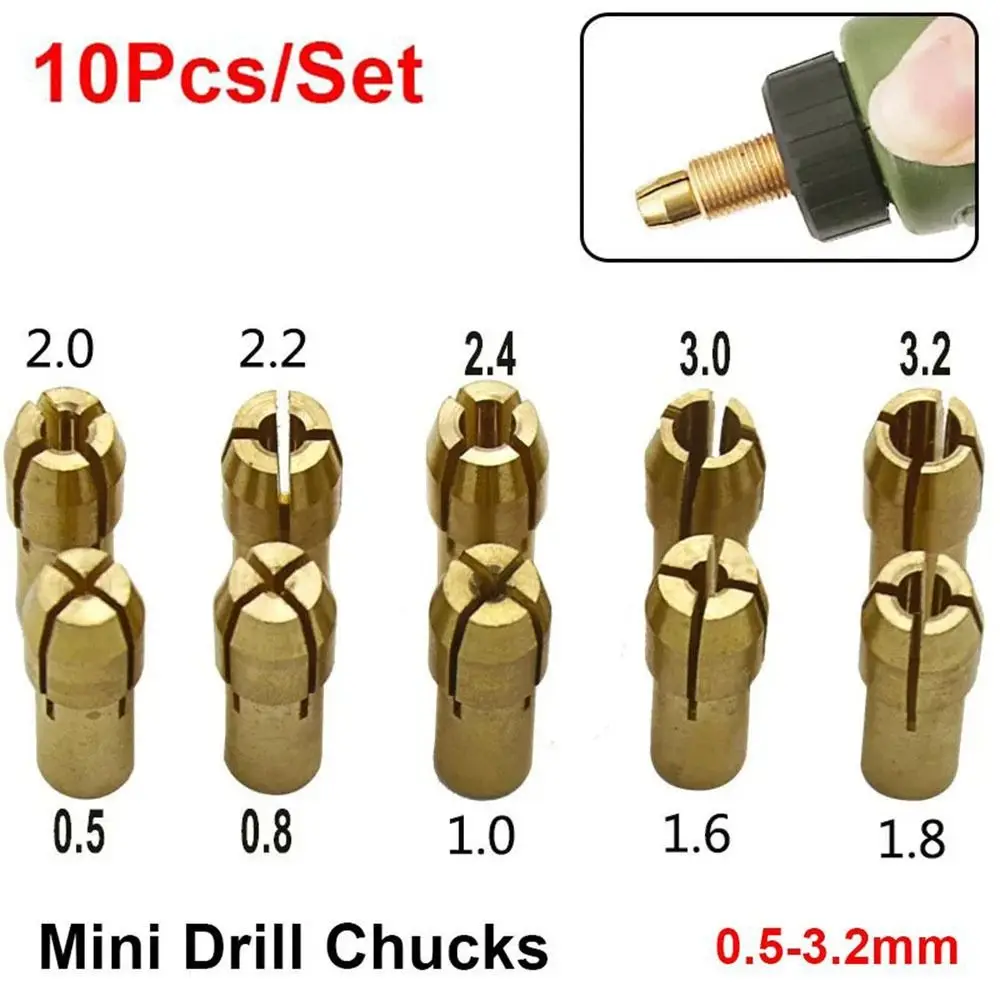 10Pcs Durable 4.8mm Shank Mini Drill Chucks Brass 0.5mm-3.2mm Metal Drill Chucks Collet Power Rotary Tool For Dremel