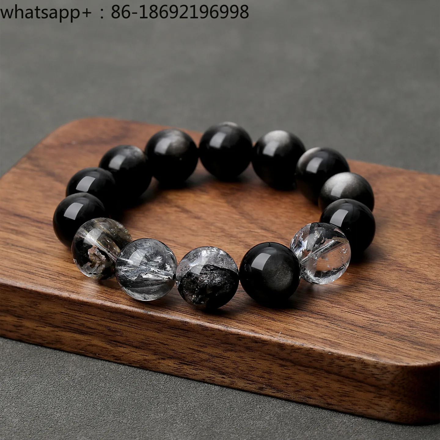 Rare Mineral Skeleton Shining Tripod Grade Cat's Eye Silver Yao Obsidian Bracelet Male